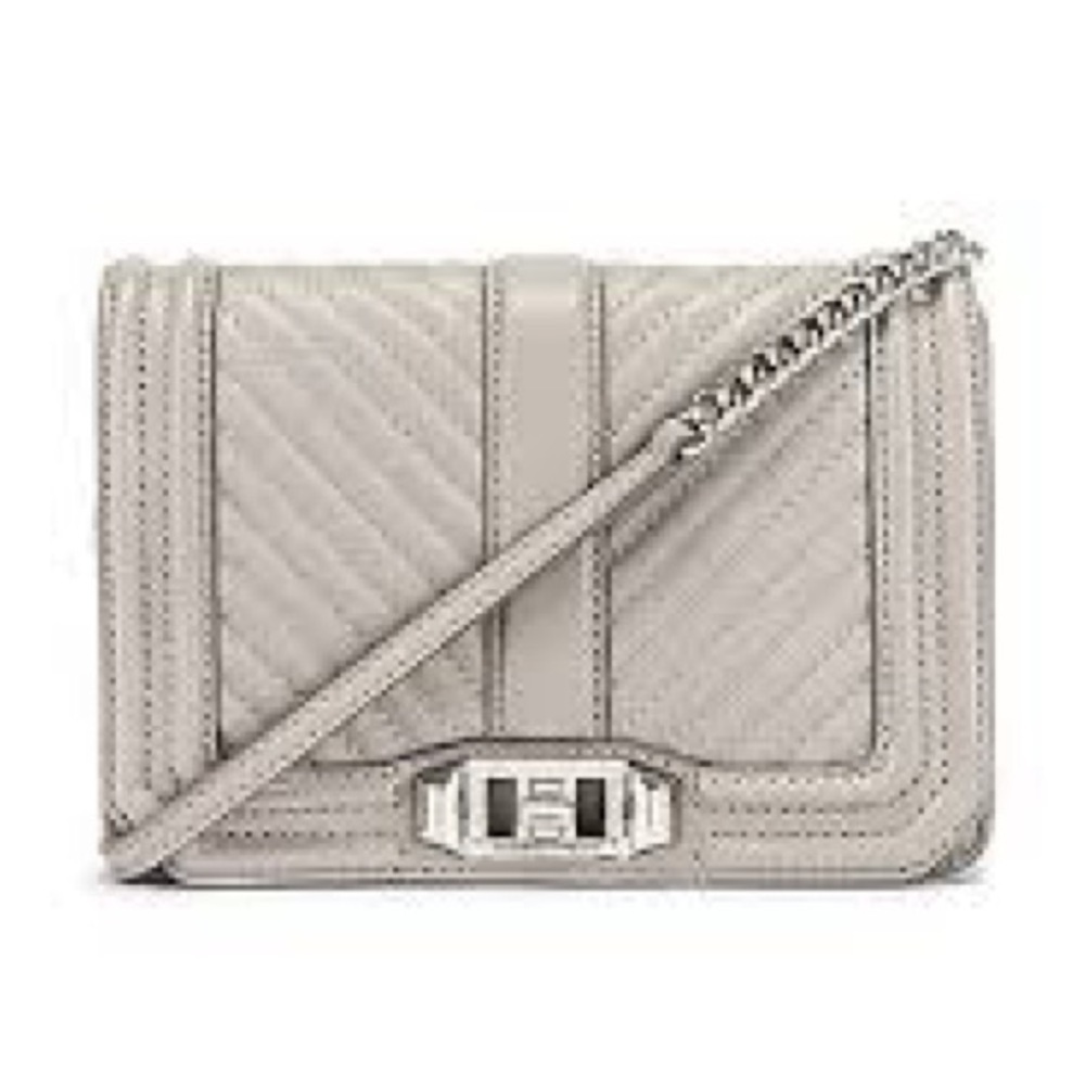 Rebecca Minkoff Purse Chevron Quilted Small Love Crossbody in Perla Pale Grey